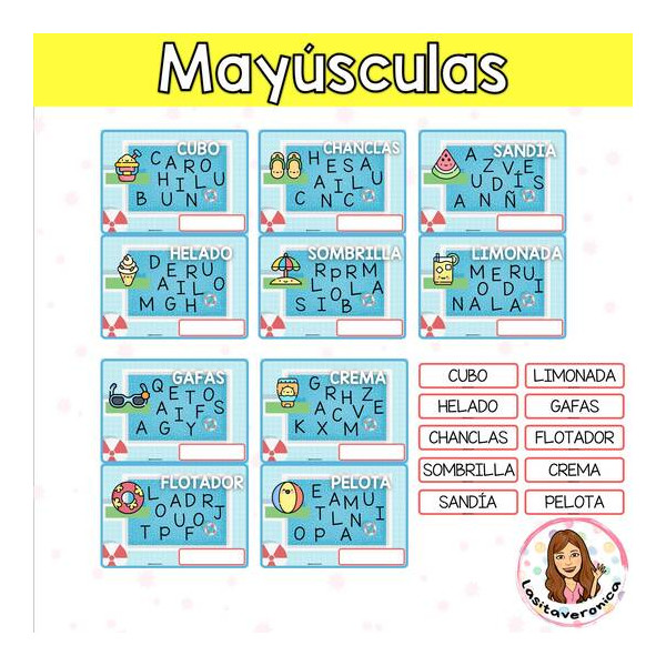 Buscaletras "VERANO". Sopa de letras de verano.