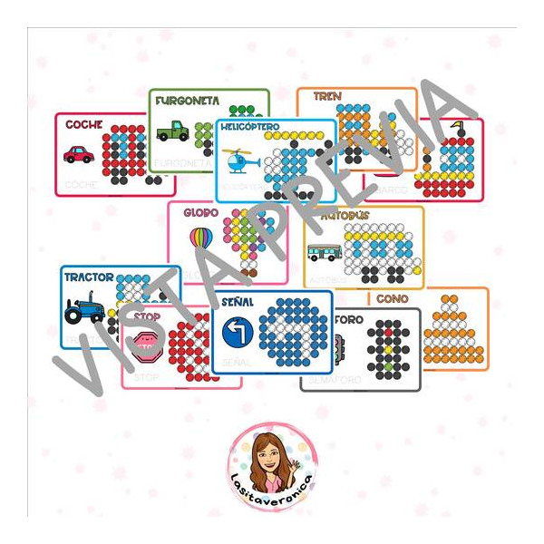 Pompones Medios de transportes. Motricidad fina.