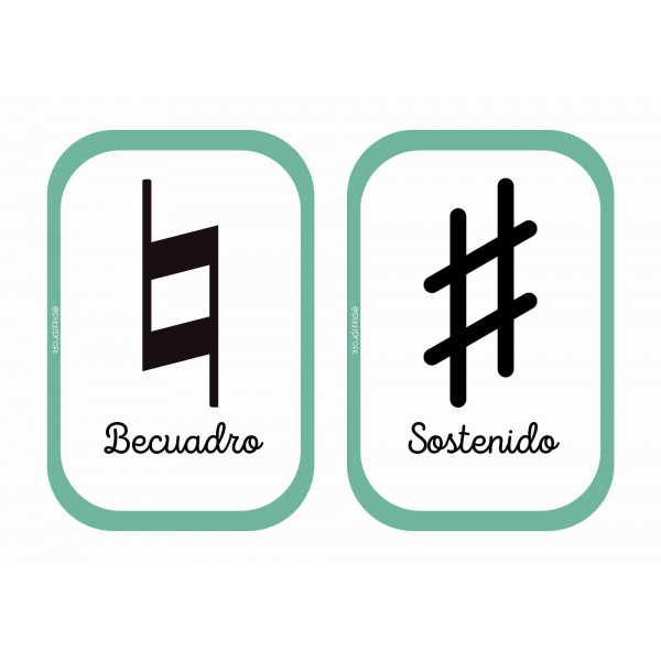 Flashcards de símbolos musicales en castellano y en inglés by @pizziprofe