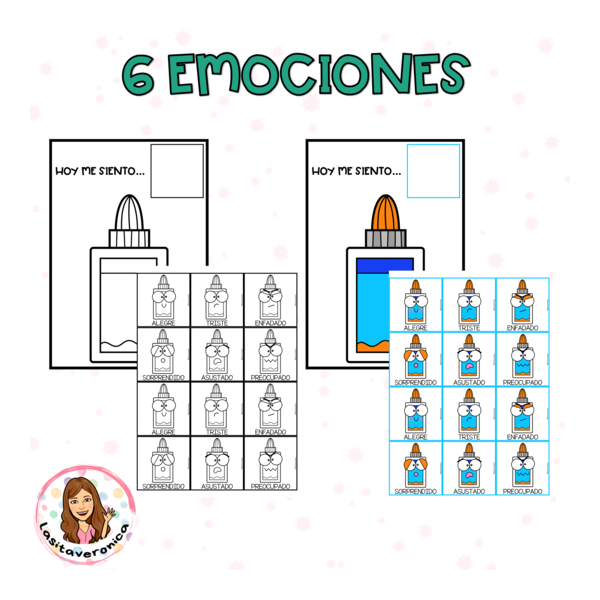 Emociones Pegamento / Glue Emotions. Back to School. August. September. Spanish