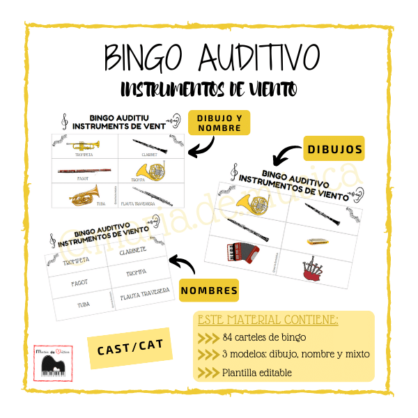 Bingo auditivo instrumentos viento