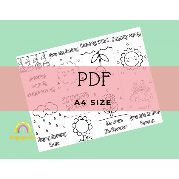 Spring emergent reader foldable mini book, coloring page, spring vocabulary