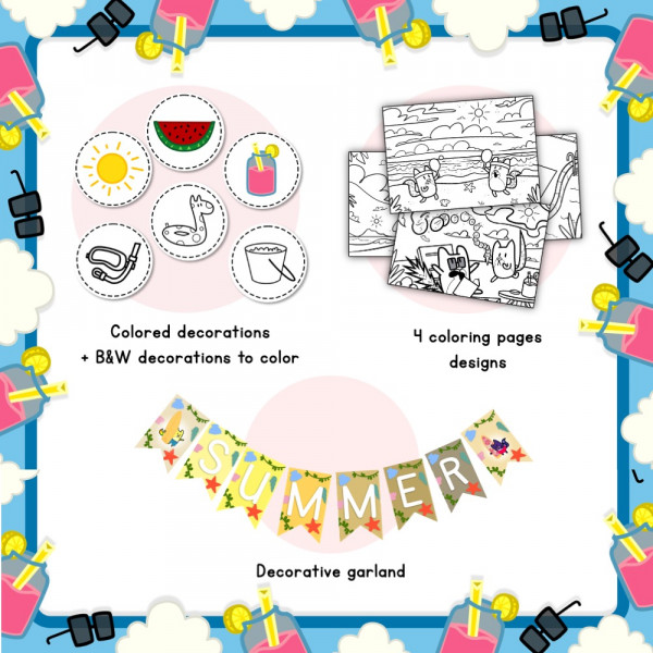[ENGLISH] DECORACIÓN TEMÁTICA de VERANO - SUMMER DECORATION, BANNER and COLORING PAGES