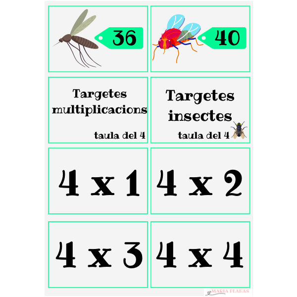 JOC MATEMÀTIC ATRAPA L'INSECTE. MULTIPLICACIONS. TAULES DE MULTIPLICAR.