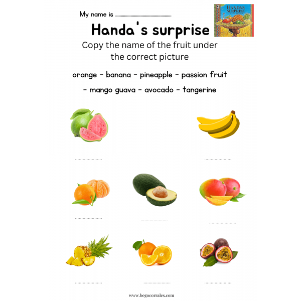 Handa's surprise writing worksheets