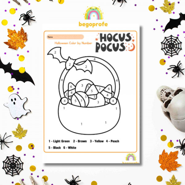 Halloween color by number | Number identification worksheets | Color words