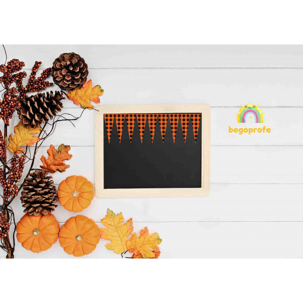 Banderines de cuadros, decoración de aula, banderines otoño invierno
