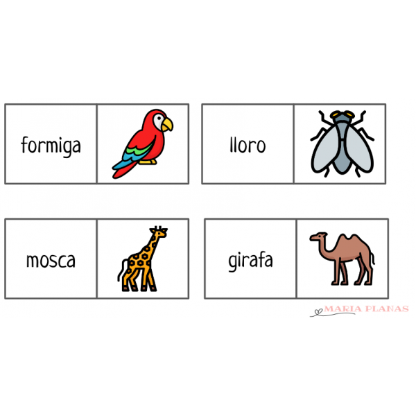 DOMINÓ ANIMALS. 24 Targetes. LLETRA MAJÚSCULA I MINÚSCULA.