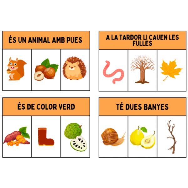 LA TARDOR: ACTIVITAT LECTURA D'ORACIONS. TRIA LA IMATGE CORRECTA. 24 TARGETES.