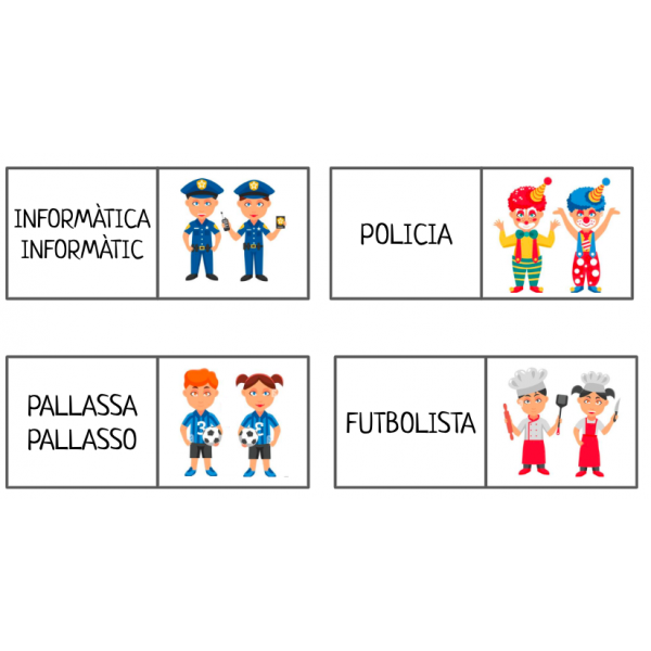 DOMINÓ OFICIS. COEDUCACIÓ. 24 Targetes. LLETRA MAJÚSCULA I MINÚSCULA.