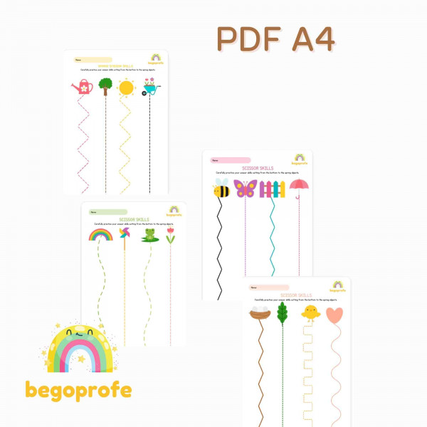 Fichas recortado de primavera, motricidad fina