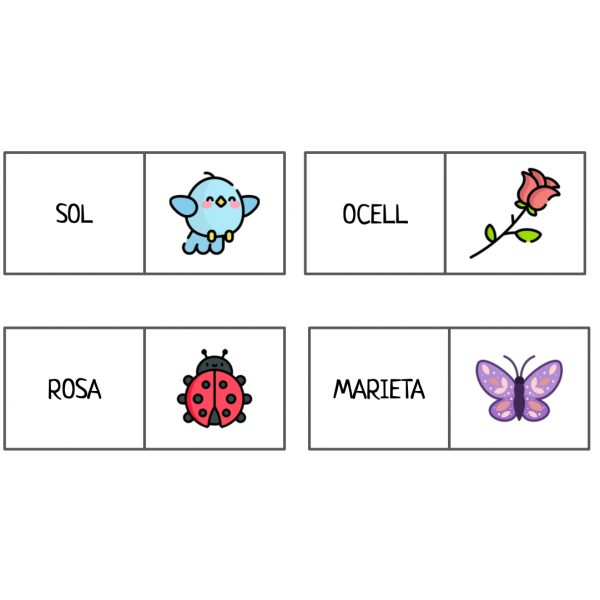 DÒMINO PRIMAVERA. 24 targetes. Lletra majúscula i minúscula.