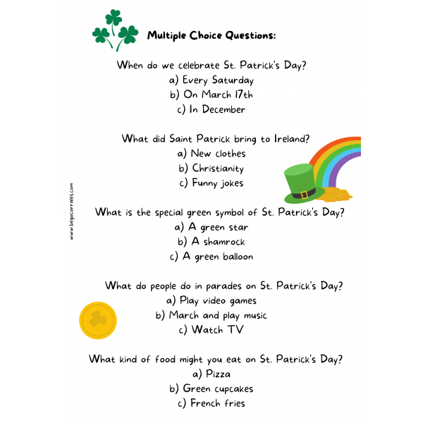St. Patrick's Day Reading Comprehension A2
