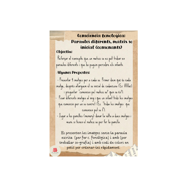 Consciència fonològica -fonèmica: paraules diferents, mateix so inicial - consonants (català)