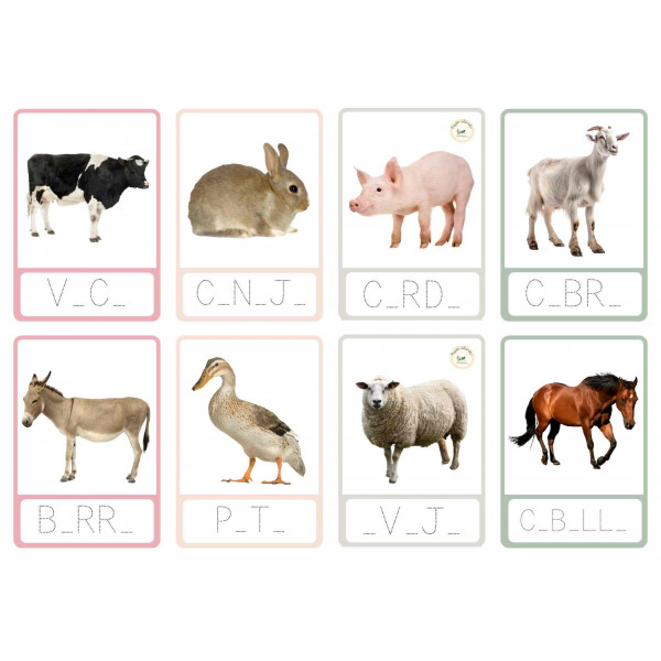 Tarjetas de lectorescritura gratis de la granja