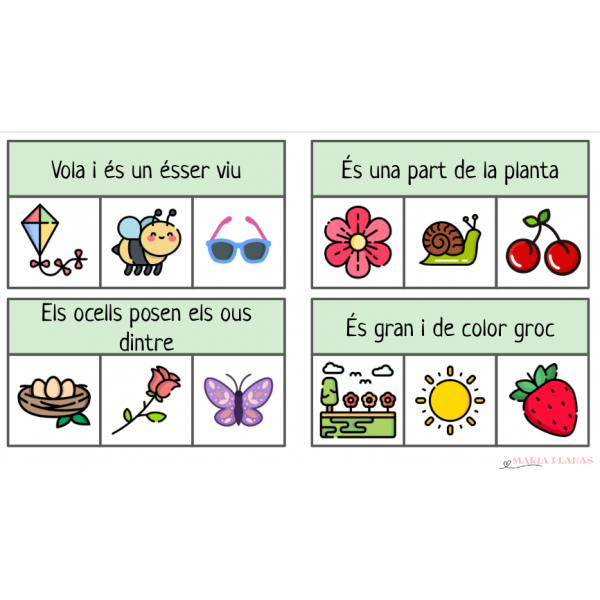 LECTURA D'ORACIONS LA PRIMAVERA. Tria la imatge correcta. Activitat manipulativa.