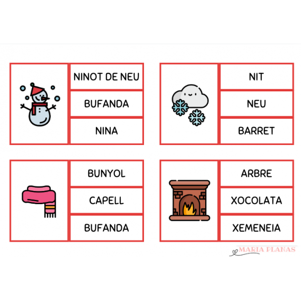 HIVERN NADAL. LECTURA PARAULES. ACTIVITAT MANIPULATIVA. TRIA LA PARAULA CORRECTA.