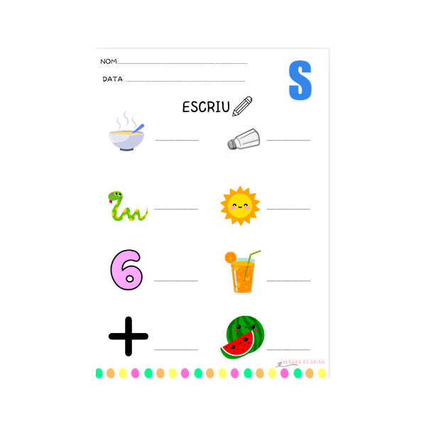 MOSTRA GRATUÏTA 5 FITXES LLETRA S. FITXES LECTURA I ESCRIPTURA PARAULES. LLENGUA CATALANA. CATALÀ. LLETRA DE PAL.