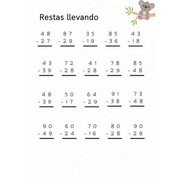 Dosier cálculo sumas y restas de dos cifras llevando y sin llevar