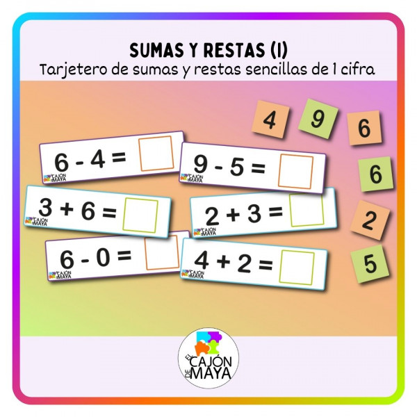 Tarjetero con sumas y restas (1) - una cifra