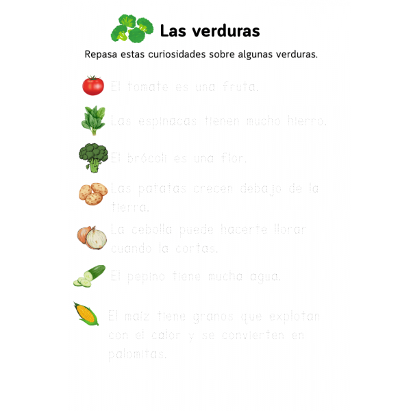 Dosier vocabulario "Los alimentos" en mayúscula.