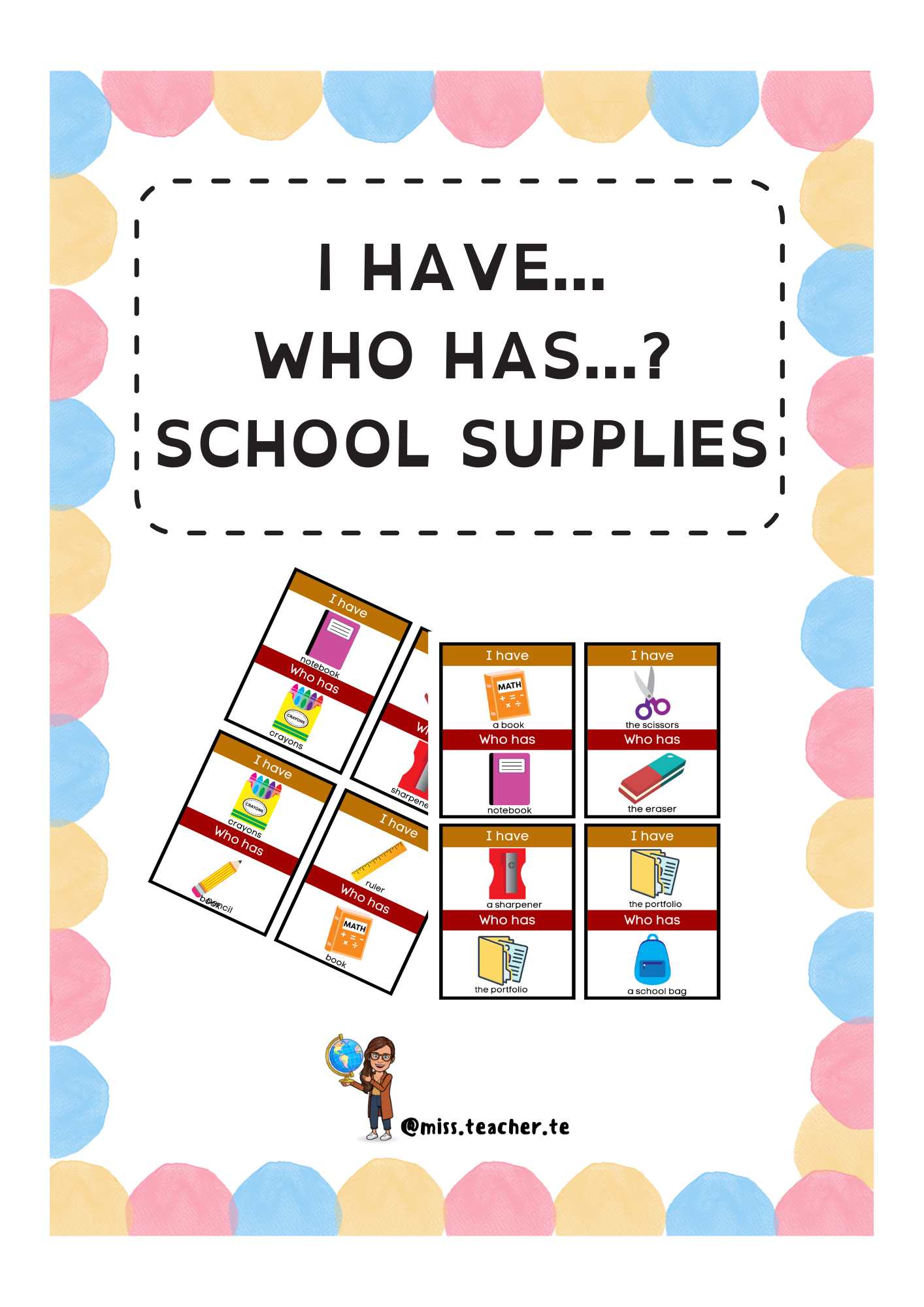 I have...who has...? SCHOOL SUPPLIES