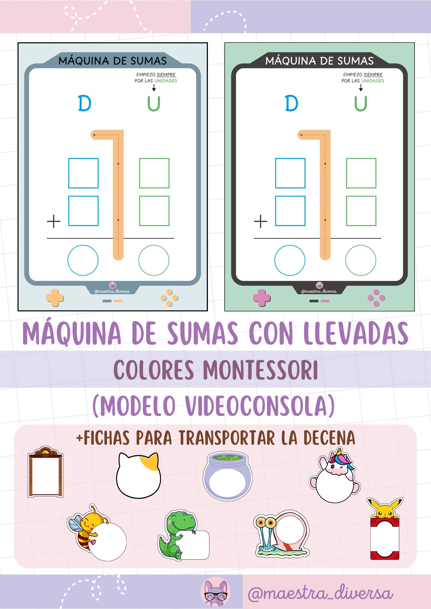 Máquina de sumas con llevadas Montessori (modelo videoconsola)