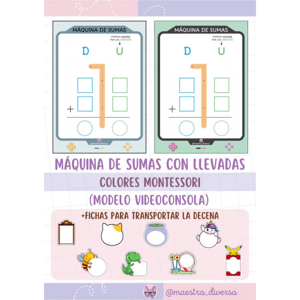 Máquina de sumas con llevadas Montessori (modelo videoconsola)
