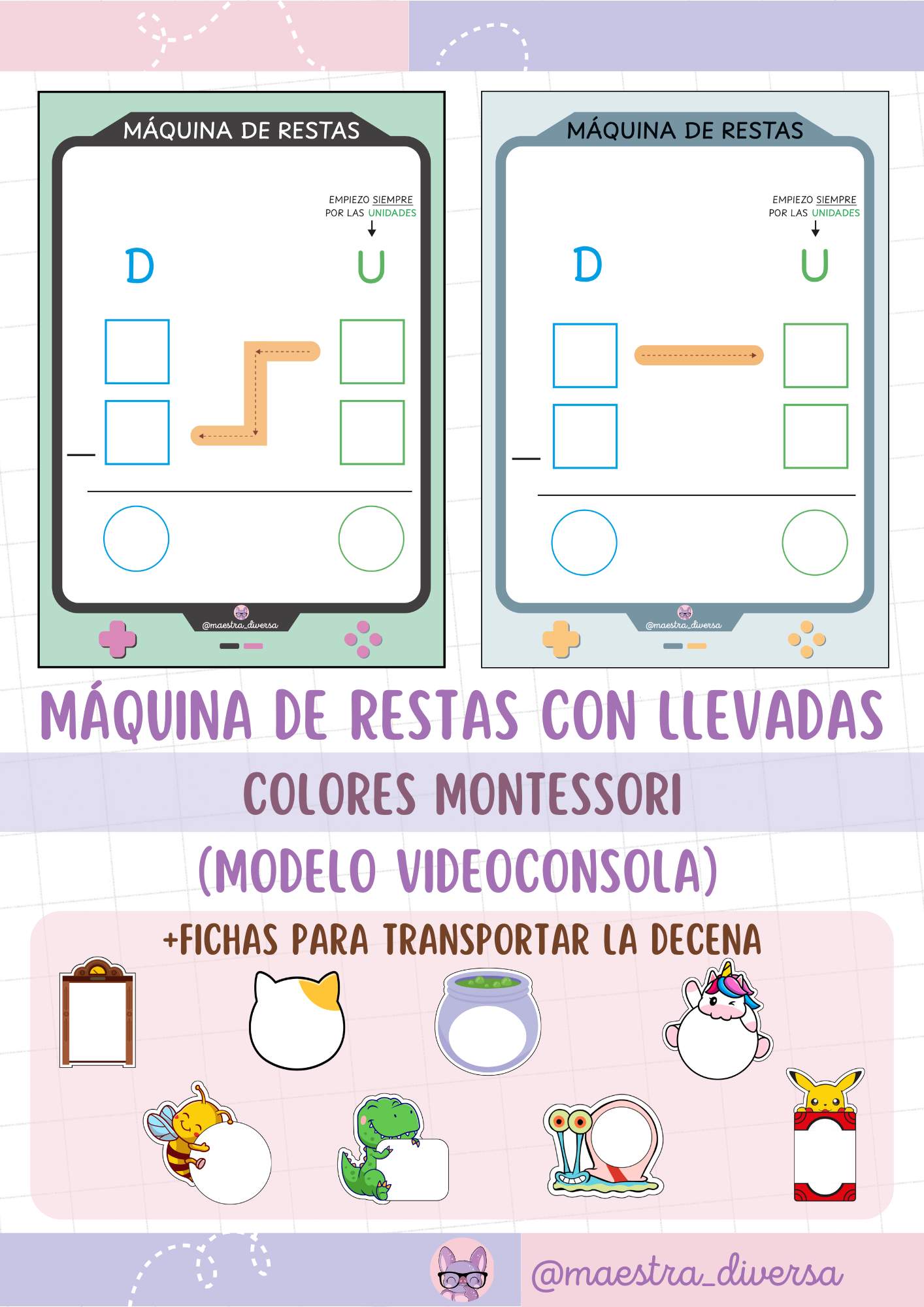 Máquina de restas con llevadas Montessori (modelo videoconsola)