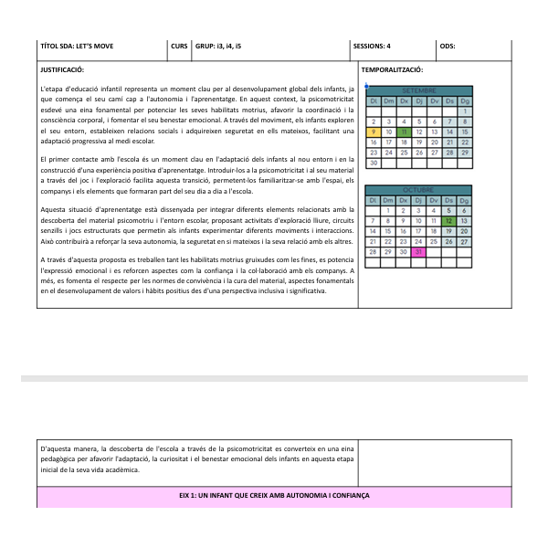 SITUACIÓ D'APRENENTATGE PSICOMOTRICITAT/ SITUACIÓN DE APRENDIZAJE PSICOMOTRICIDAD