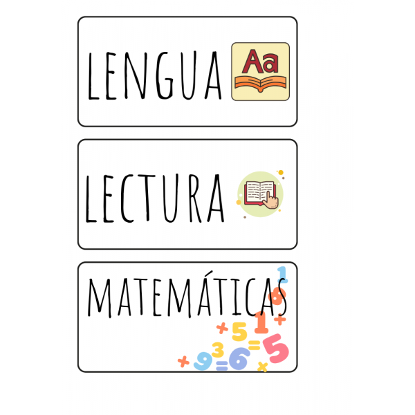 Carteles de material y planificación horaria de clase.