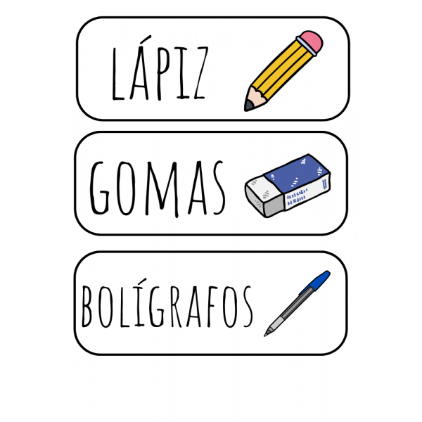 Carteles de material y planificación horaria de clase.