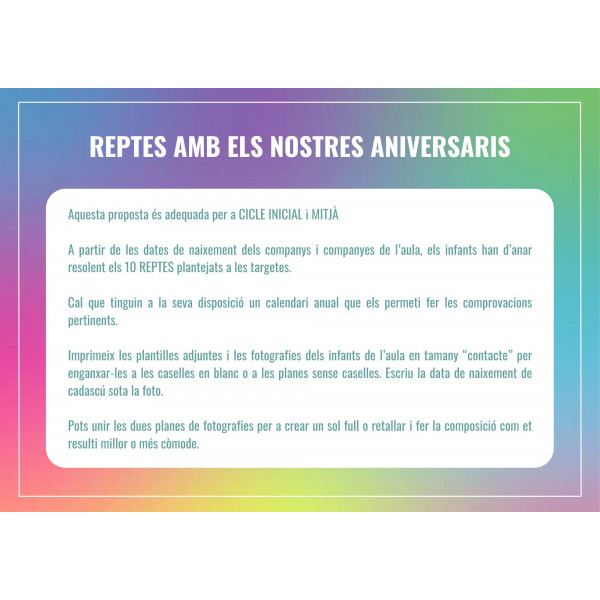 REPTES AMB ELS NOSTRES ANIVERSARIS