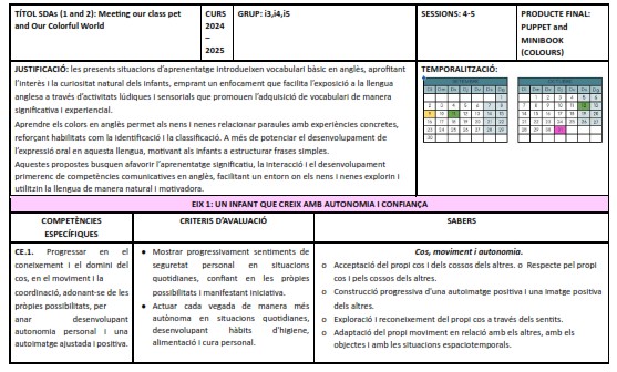 SITUACIÓ D'APRENENTATGE ANGLÈS: Meeting our class pet and Our Colorful World
