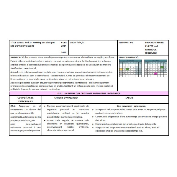 SITUACIÓ D'APRENENTATGE ANGLÈS: Meeting our class pet and Our Colorful World