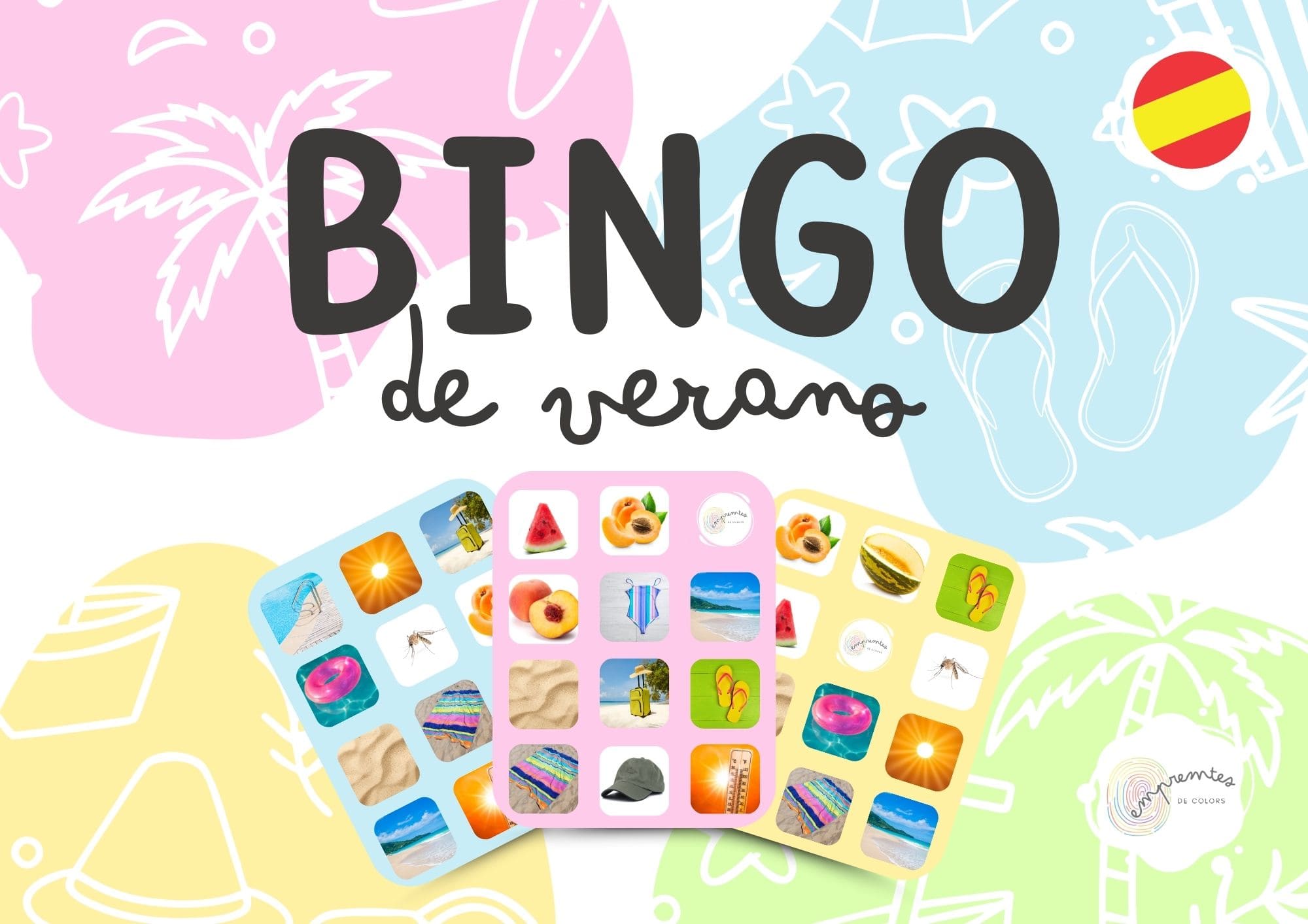 BINGO DE VERANO: con tarjetas de vocabulario en letra mayúscula y ligada