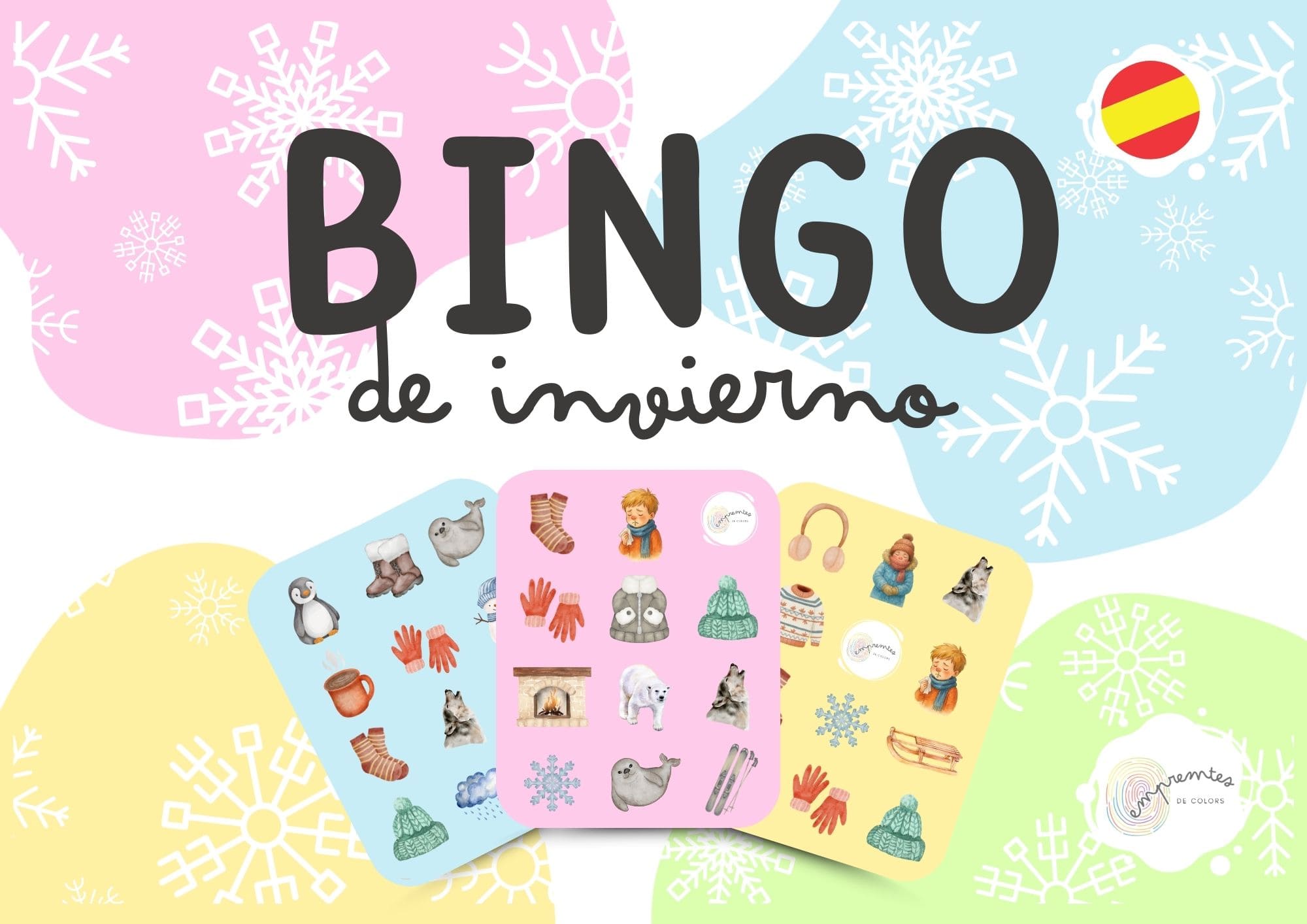 BINGO DE INVIERNO: con tarjetas de vocabulario en letra mayúscula y ligada