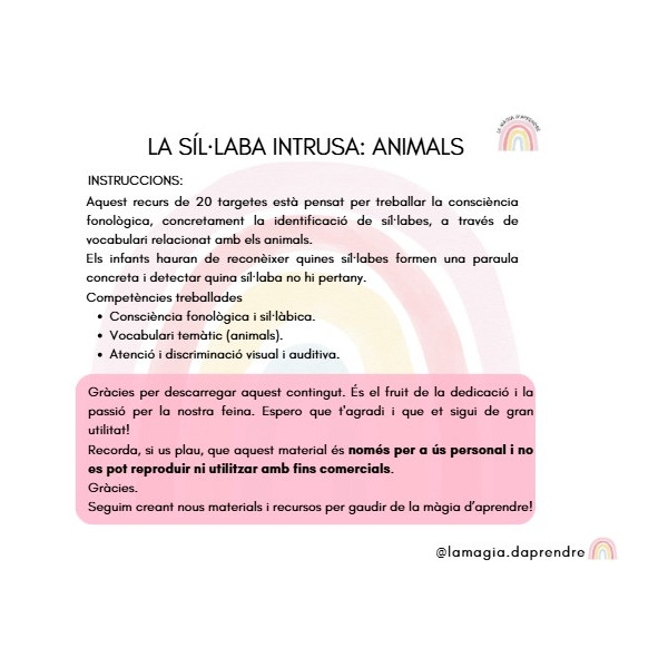 Síl·laba intrusa: animals