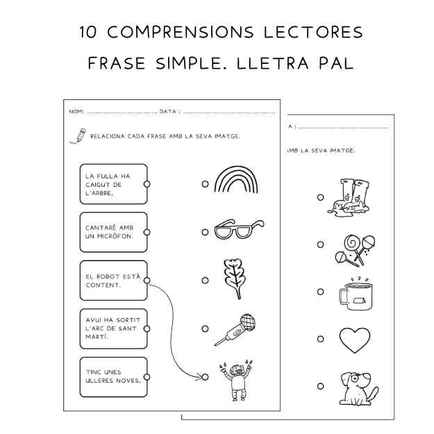 Fitxes comprensió lectora frase simple lletra de pal.