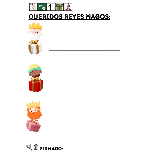 Modelo de carta para los Reyes Magos 1 regalo por Rey