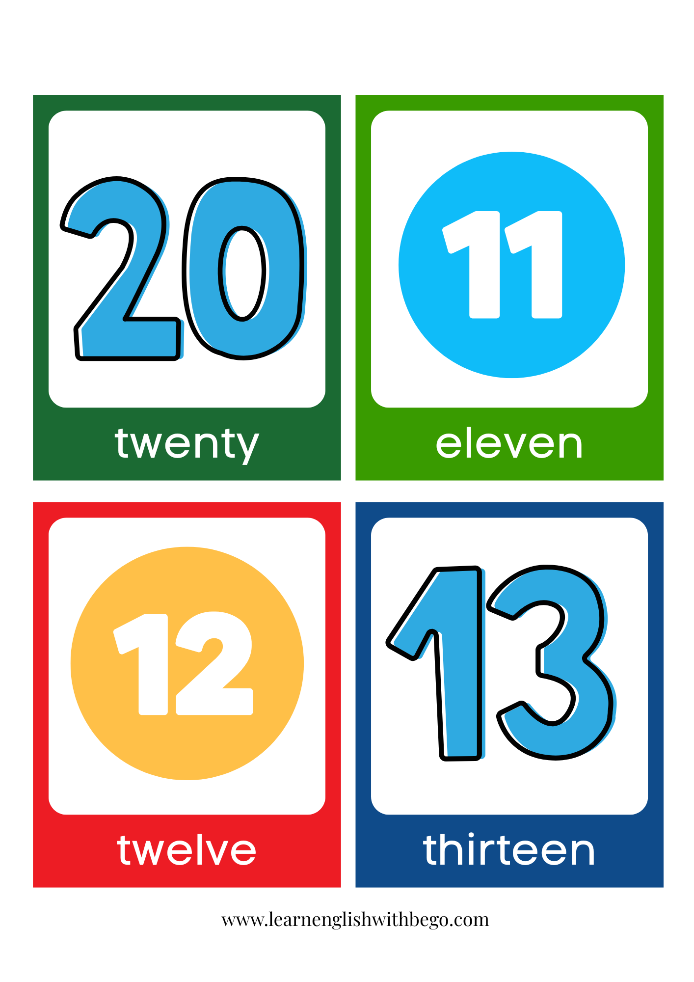 Flashcards numbers 1-20