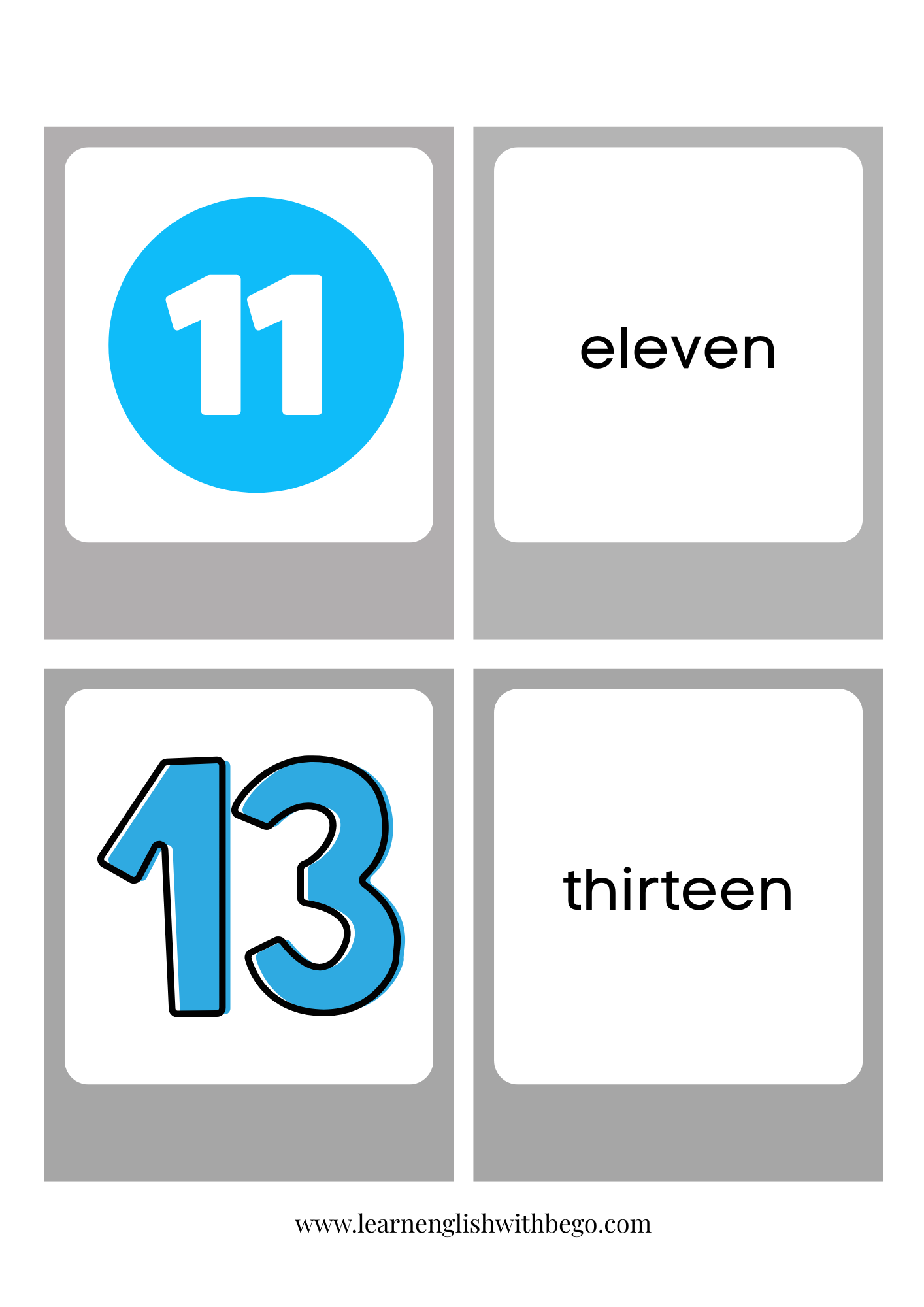 Numbers 1-20 memory cards