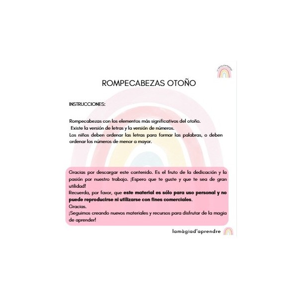 Puzle otoño: letras y números