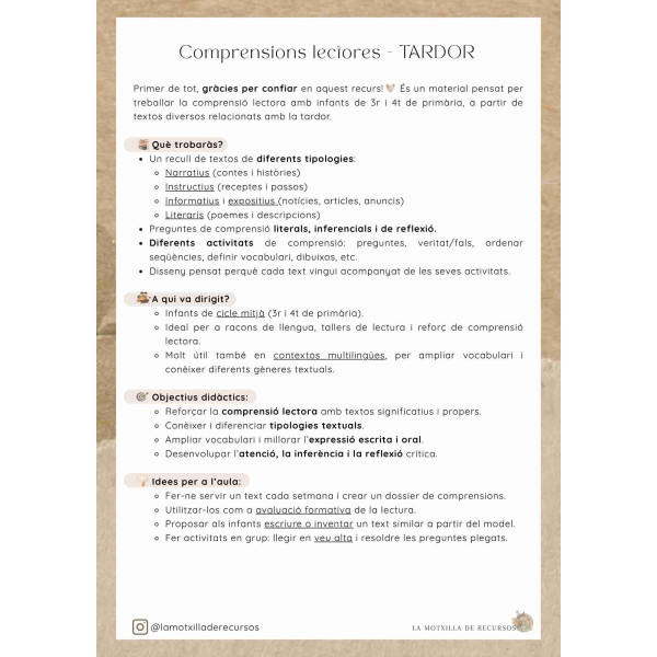 Comprensions lectores - TARDOR
