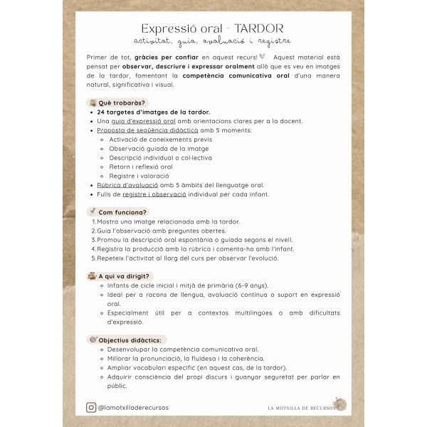 Expressió oral - TARDOR. Activitat, guia, avaluació i registre