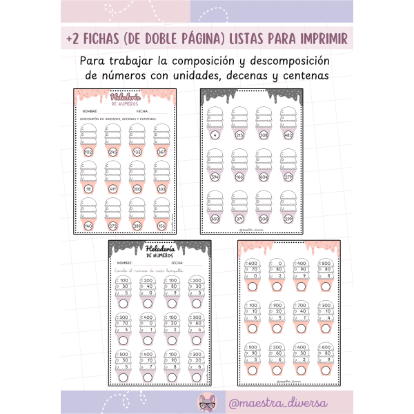 Heladería de números (plantillas editables Canva)