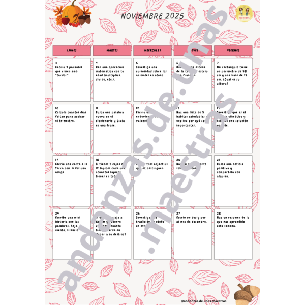 Calendario noviembre