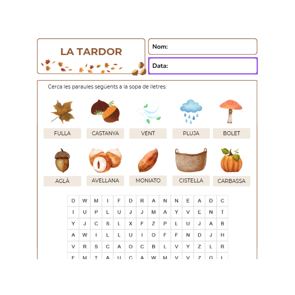 Sopa de lletres - La tardor
