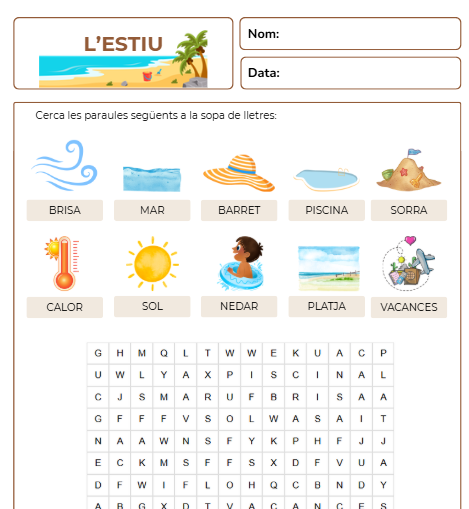 Sopa de lletres - L'estiu