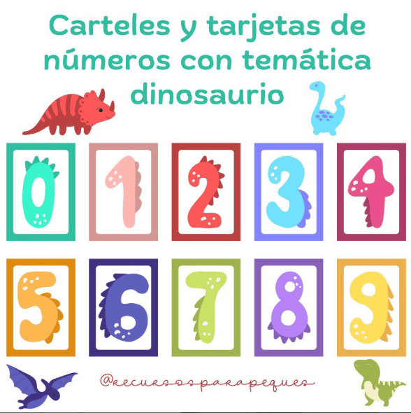 Tarjetas y carteles de números con temática dinosaurios